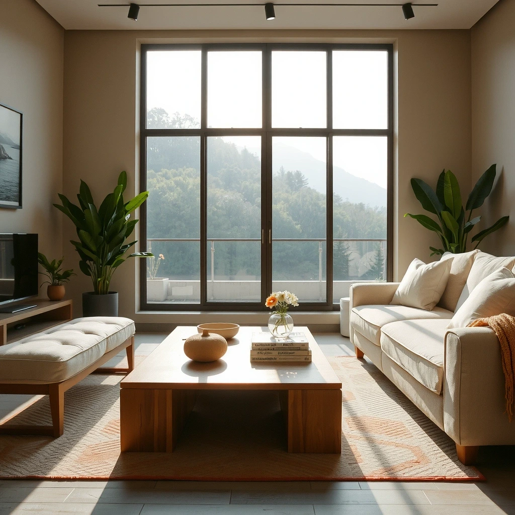 Sunlit pristine living room